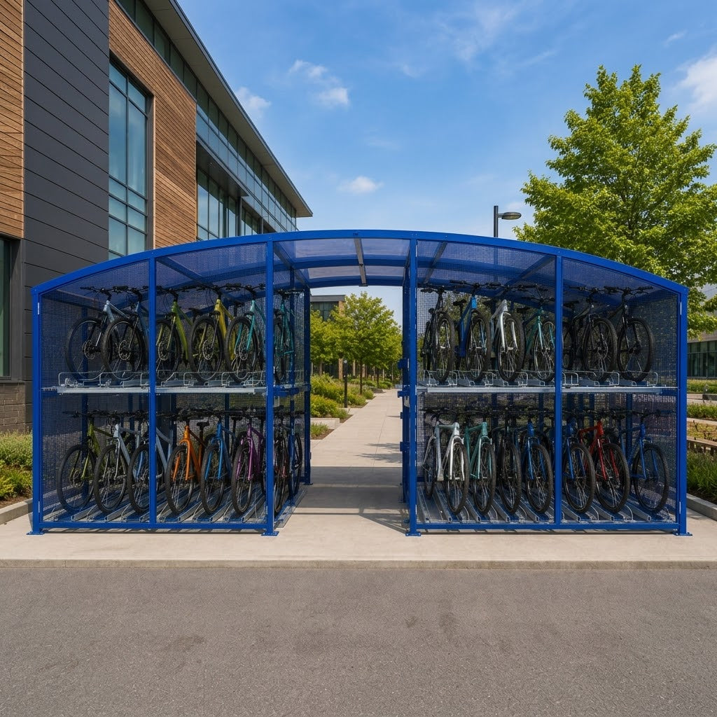 Outdoor Two Tier Cycle Shelter for 60 Bikes – Heavy-Duty Bicycle Storage Unit