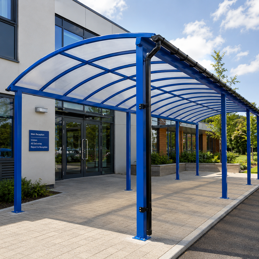 Premium Linear Curved Roof Canopy with Steel Frame & Polycarbonate Panels