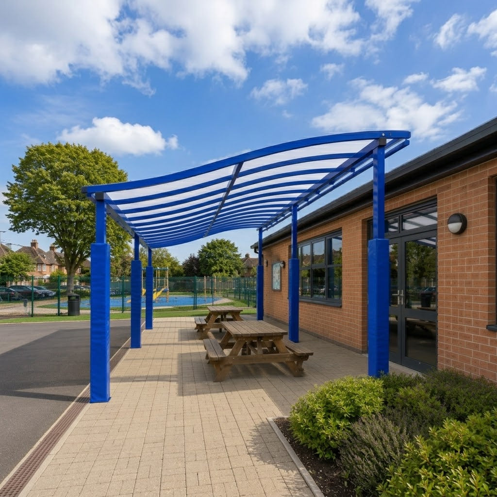 Premium Linear Wave Roof Canopy with Steel Frame & Polycarbonate Panels