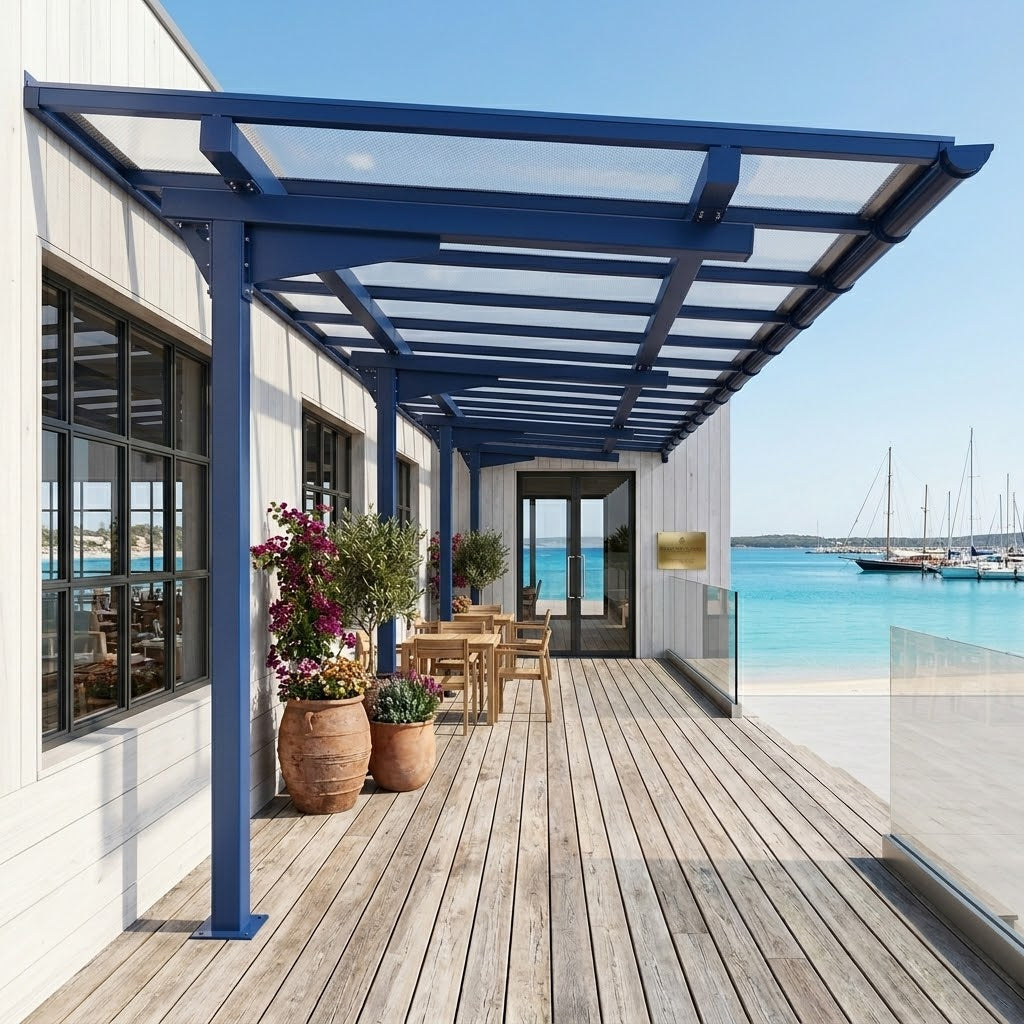 Rydale Linear Cantilever Canopy with Steel Frame & Polycarbonate Roof Panels