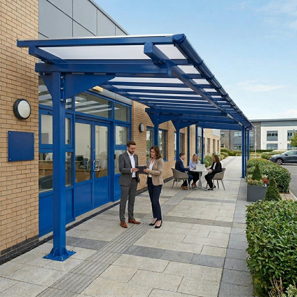 Rydale Linear Cantilever Canopy with Steel Frame & Polycarbonate Roof Panels