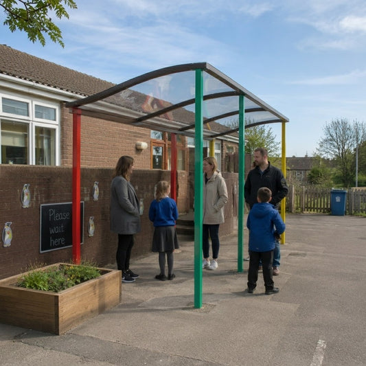 School Parent Waiting Wave Canopy Shelter – 4m x 3m Outdoor Covered Waiting Area