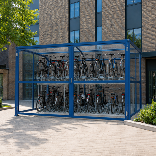 Space-Saving 90 Bike Cycle Shelter with Double Tier Storage Racks