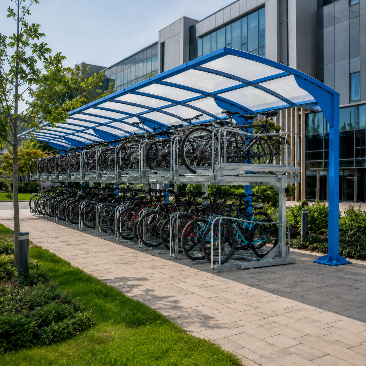 Two-Level 40 Bike Parking Shelter – Galvanised Steel Outdoor Cycle Storage
