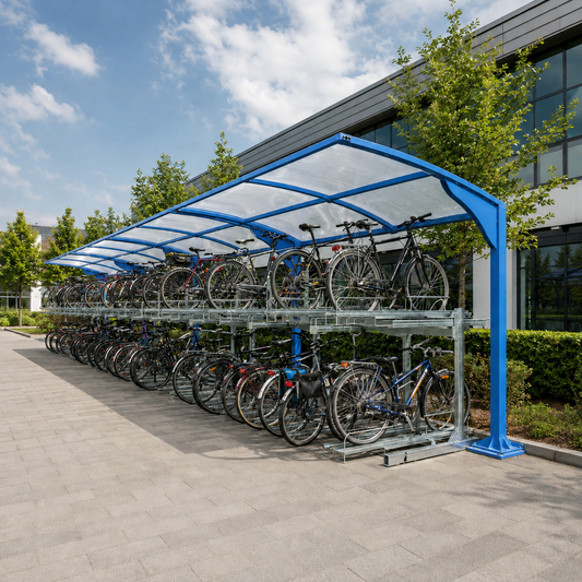 Two-Level 50 Bike Parking Shelter – Galvanised Steel Cycle Storage