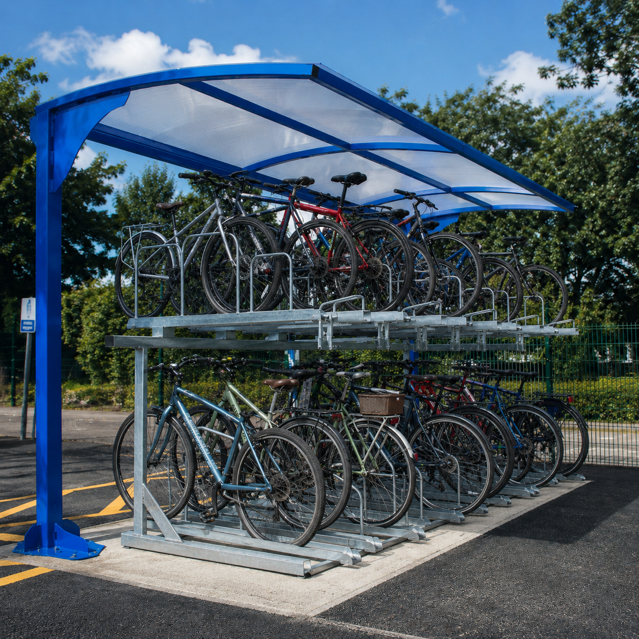 Two-Tier 20 Bike Parking Shelter – Cantilever Outdoor Cycle Storage Unit